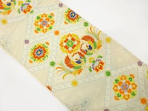 アンティーク　斜め格子に向かい鳳凰華文模様織り出し袋帯(材料)